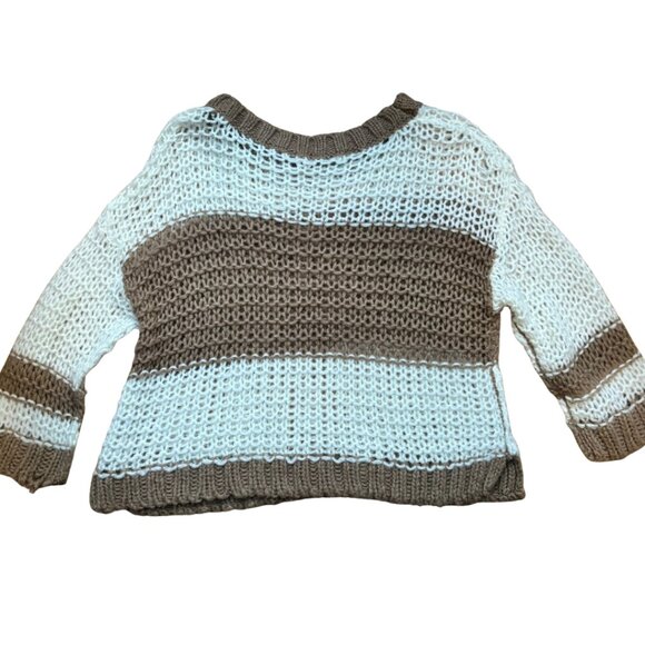 Free People Monaco Cream & Tan Striped Open-Knit Oversized Sweater XS - Picture 10 of 11